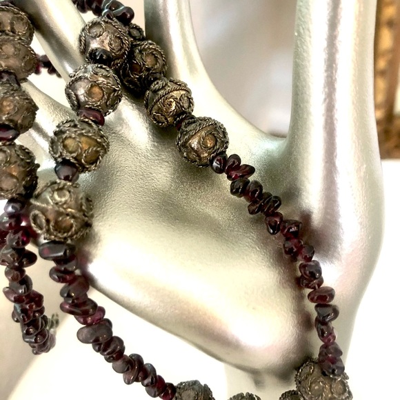 Vintage Deco Garnet Filigree Bead Necklace - Picture 14 of 15